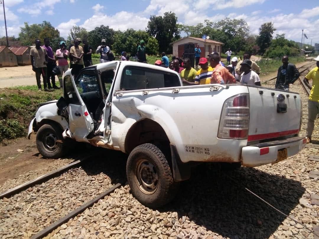 Ford Ranger hit by a train in Bindura