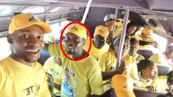 Opposition CCC activist Tinashe Edson Chitsunge in a bus with fellow activists before he was tragically stoned to death by Zanu PF thugs led by Courage Kutira