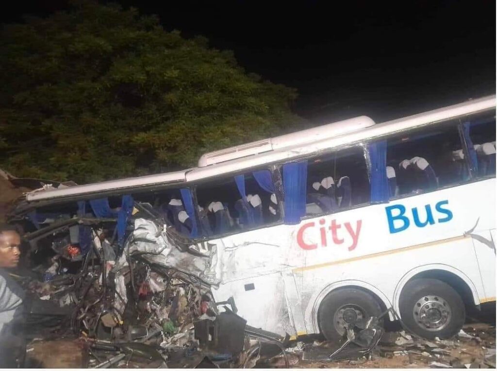 Tragic Head-On Collision Between Blue Circle and City Bus Near Beitbridge
