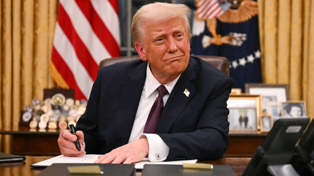 Former U.S. President Donald Trump signs executive order banning trans women and girls from participating in female sports.